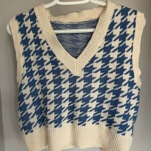 Blue and Cream Houndstooth Sweater Vest